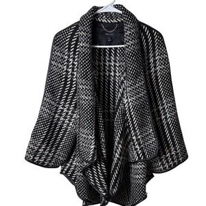 Karen Millen Drape Front Sweater Coat 3/4 Sleeve Faux Leather Trim Womens 10